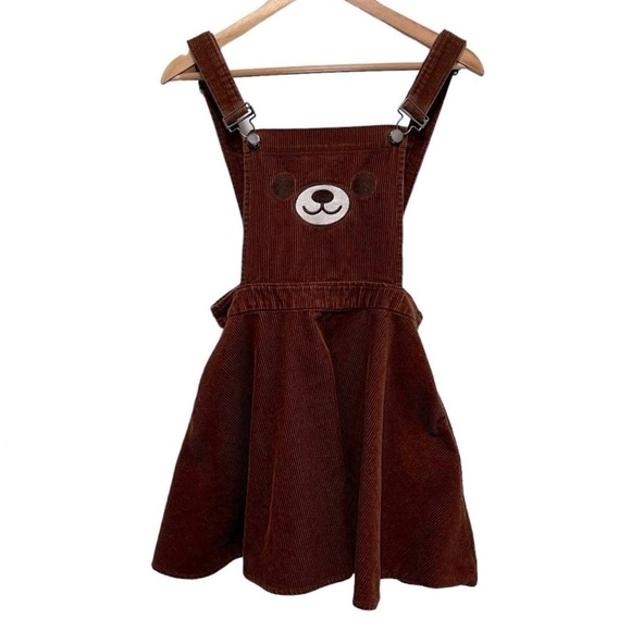 HOT TOPIC Bear Overall Dress Corduroy With Pockets Size Small - Picture 1 of 8